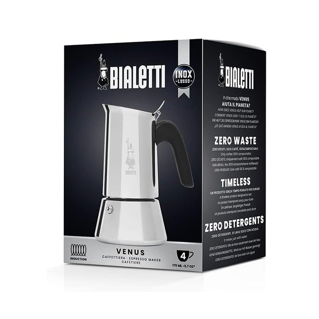 Bialetti, nouvelle cafetière italienne Venus, adapté à l'induction, acier inoxydable, 4 tasses