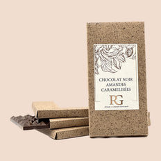Tablette, chocolat noir 70%, amandes caramélisées, Madagascar, Chocolaterie RG