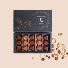 Coffret, chocolat noir & lait, envolée pralinée, Chocolaterie RG